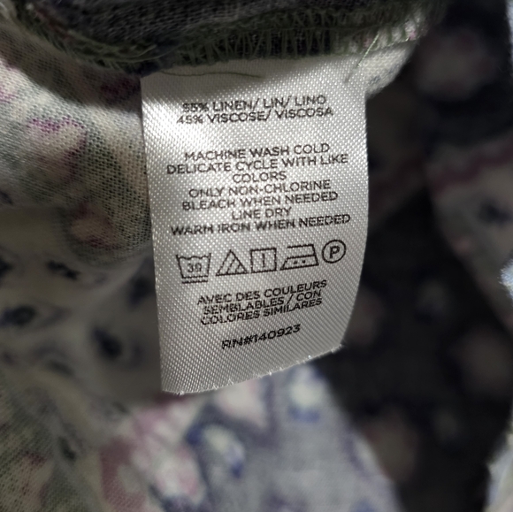 LOFT Paisley Boho Floral Patchwork Linen Blend Peasant Blouse 3/4 Raglan Sleeve - Picture 8 of 13